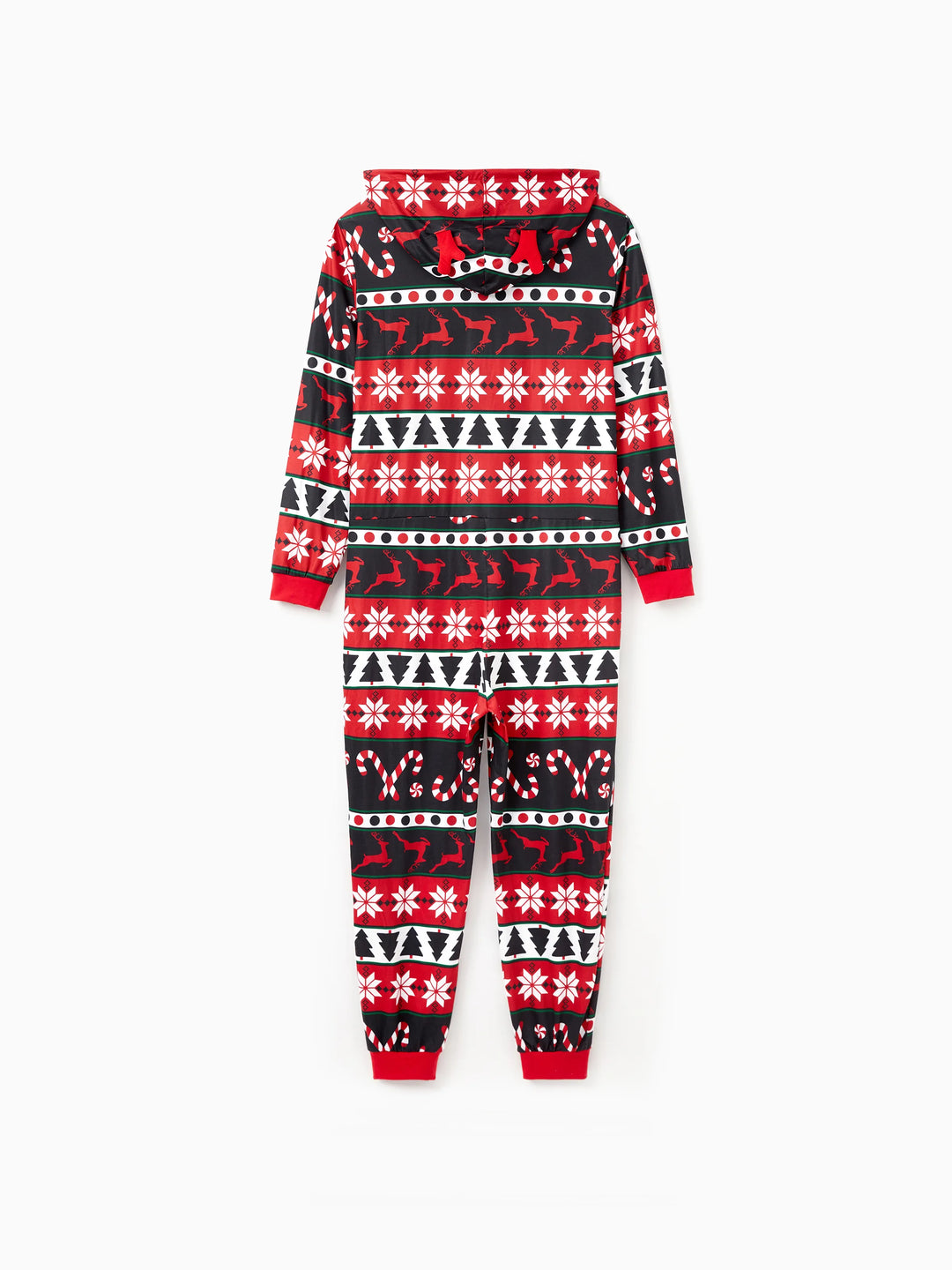 Pyjama de Noël à capuche et fermeture éclair, motif renne 3D, tenues familiales assorties, rouge/noir