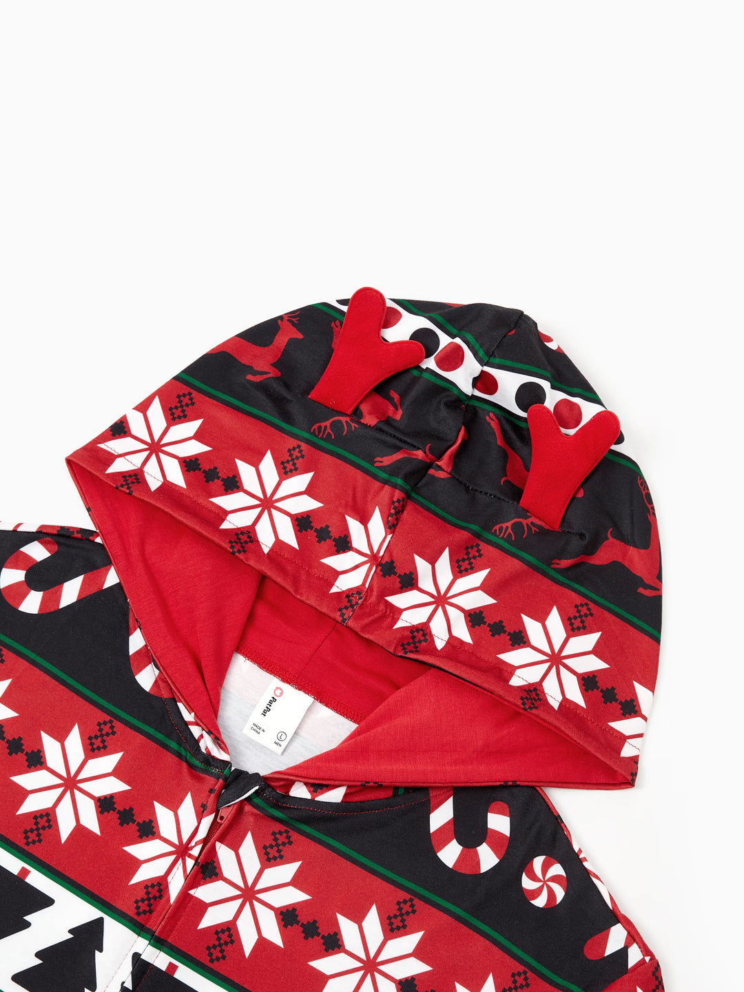 Pyjama de Noël à capuche et fermeture éclair, motif renne 3D, tenues familiales assorties, rouge/noir
