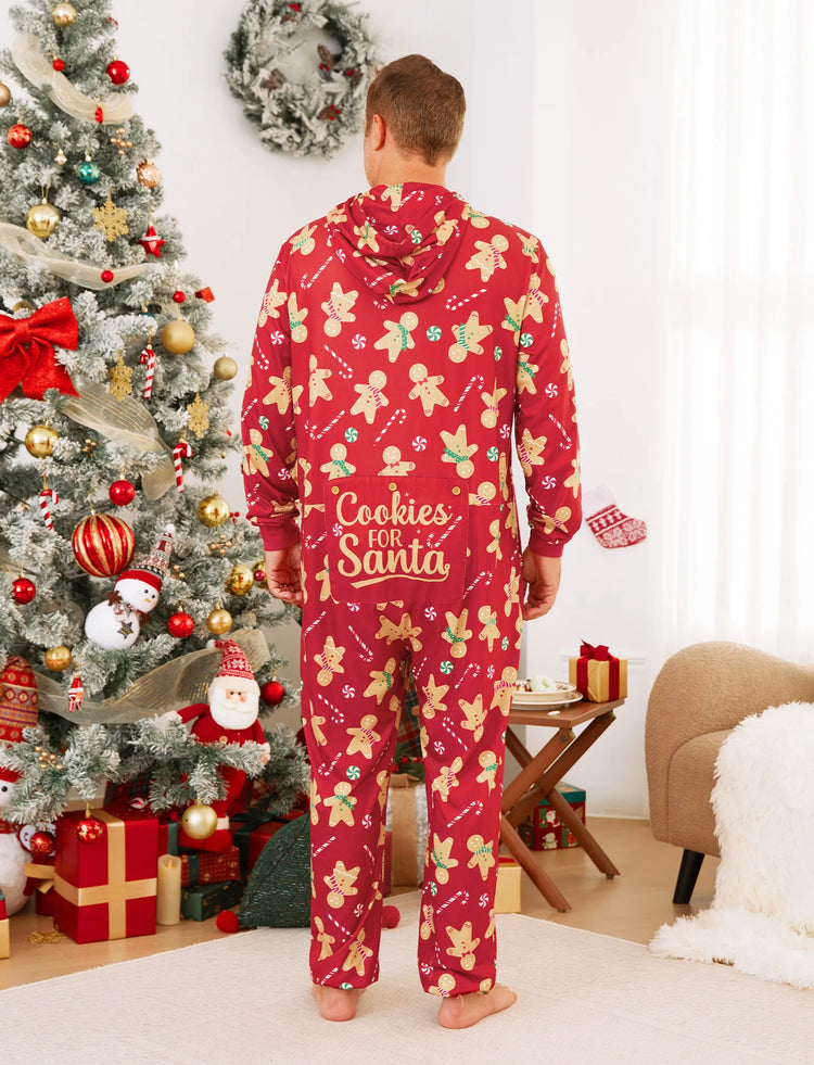 Christmas Family Matching Pajamas Sets Gingerbread Man Pattern Onesies Red-2