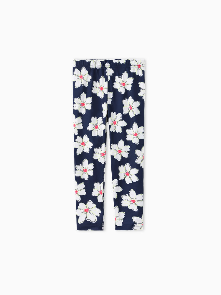 2-piece Kid Girl Bowknot Ruffled Long-sleeves Tee and Flower Allover Print Pants Pink