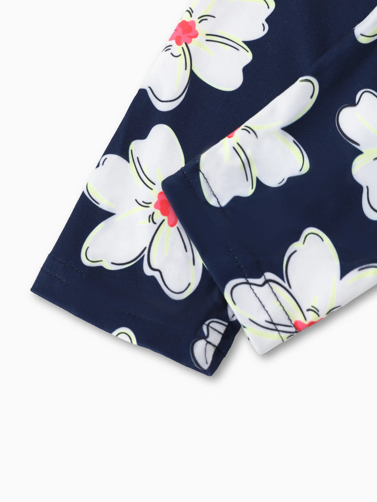 2-piece Kid Girl Bowknot Ruffled Long-sleeves Tee and Flower Allover Print Pants Pink