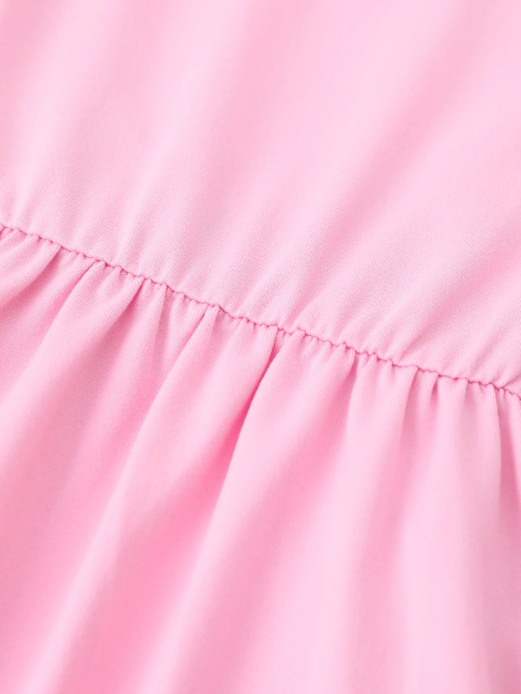 2-piece Kid Girl Bowknot Ruffled Long-sleeves Tee and Flower Allover Print Pants Pink