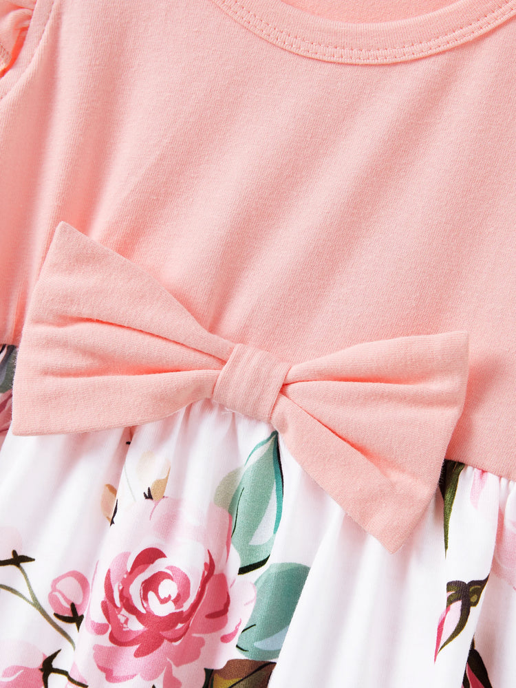 Ensembles assortis pour toute la famille : robes mi-longues roses sans manches à imprimé floral et polos à manches courtes colorblock