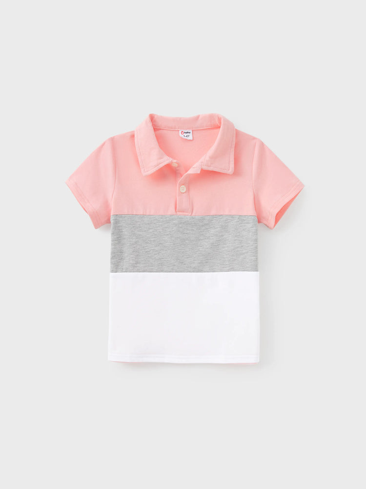 Daddy and Me Family Matching Pink Sleeveless Splicing Floral Print Midi Dresses and Colorblock Short-sleeve Polo Shirts Sets Pink