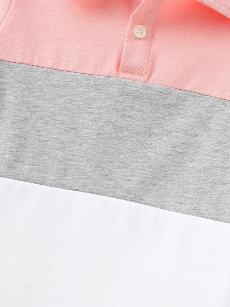 Daddy and Me Family Matching Pink Sleeveless Splicing Floral Print Midi Dresses and Colorblock Short-sleeve Polo Shirts Sets Pink