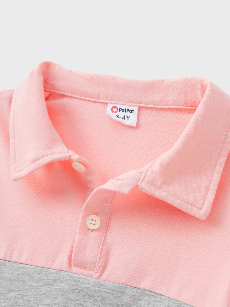 Ensembles assortis pour toute la famille : robes mi-longues roses sans manches à imprimé floral et polos à manches courtes colorblock