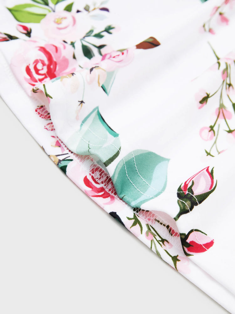 Mommy and Me Family Matching Pink Sleeveless Splicing Floral Print Midi Dresses and Colorblock Short-sleeve Polo Shirts Sets Pink