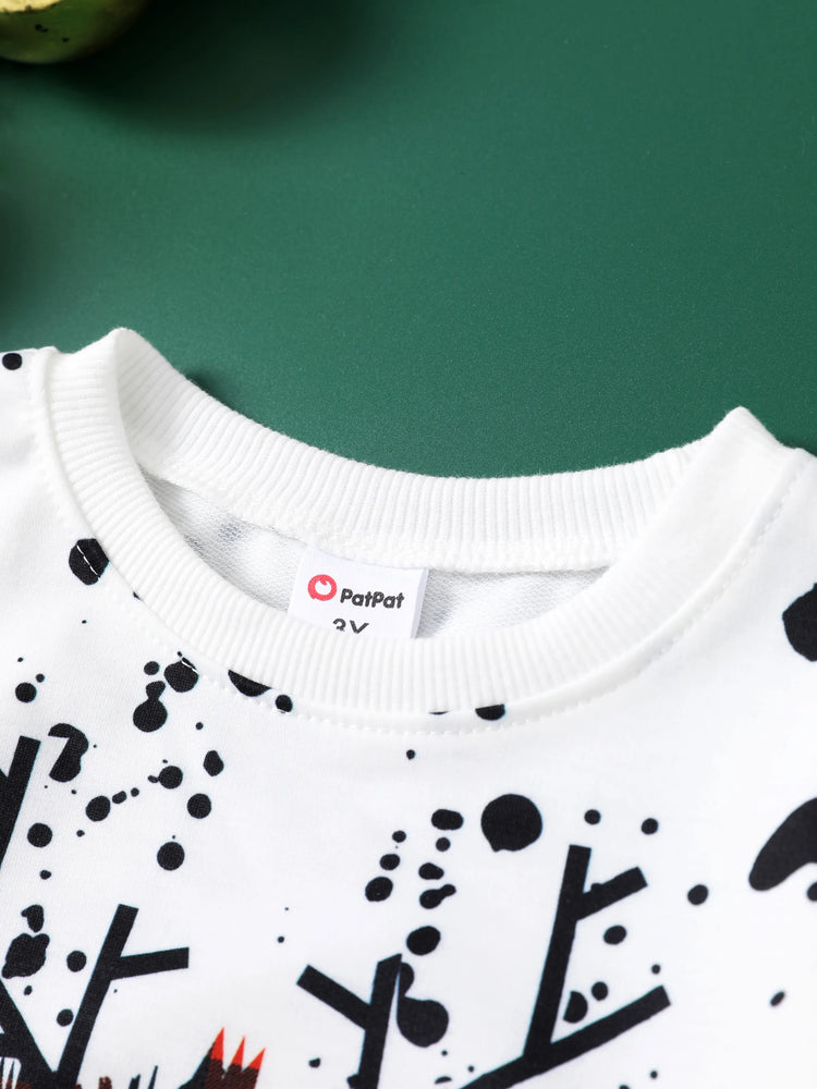 Ensemble 2 pièces pour tout-petit garçon, motif cerf de Noël enfantin, blanc