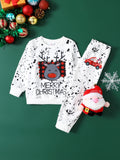 Ensemble 2 pièces pour tout-petit garçon, motif cerf de Noël enfantin, blanc