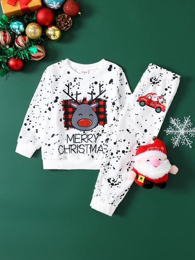 Ensemble 2 pièces pour tout-petit garçon, motif cerf de Noël enfantin, blanc