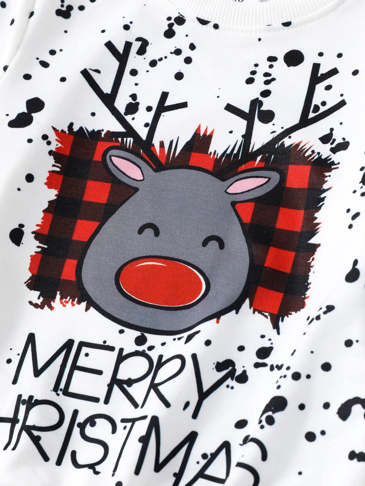 Ensemble 2 pièces pour tout-petit garçon, motif cerf de Noël enfantin, blanc