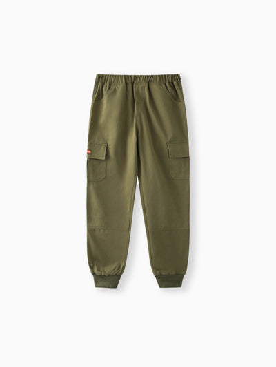 Pantalon cargo décontracté en coton avec poches pour garçon, vert armée