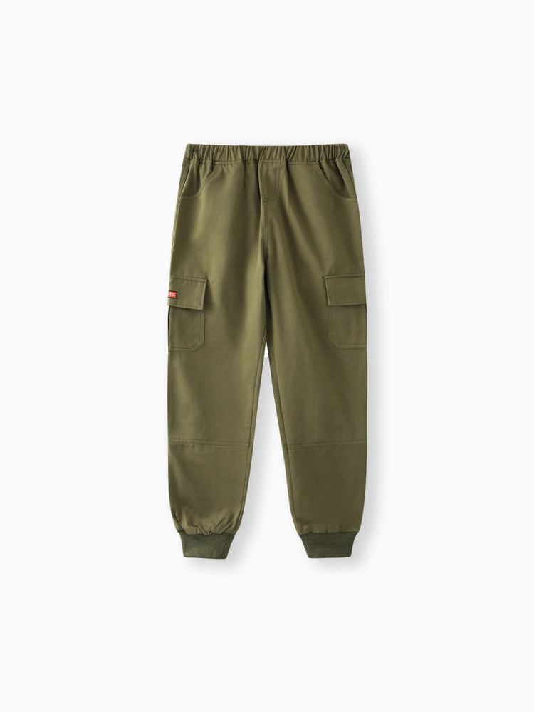 Kid Boy Casual Pocket Design Cotton Cargo Pants Army green