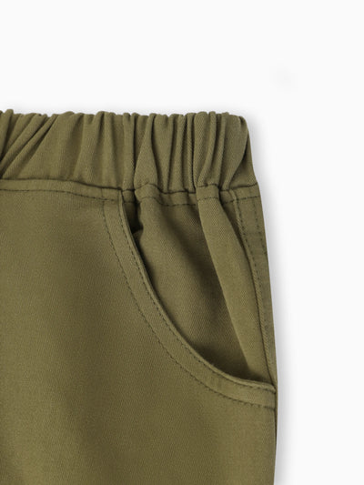 Pantalon cargo décontracté en coton avec poches pour garçon, vert armée
