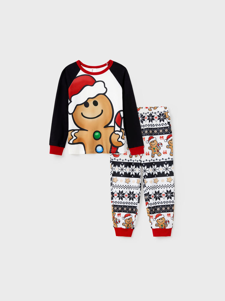 Christmas Family Matching Raglan Sleeves Gingerbread Man Pajamas Sets with Drawstring and Pockets with Christmas Socks red/black