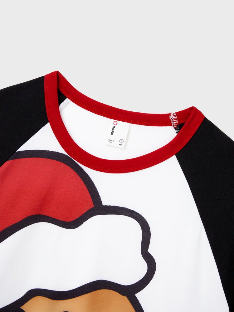 Christmas Family Matching Raglan Sleeves Gingerbread Man Pajamas Sets with Drawstring and Pockets with Christmas Socks red/black