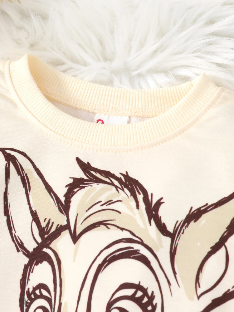 Ensemble 2 pièces pour petite fille avec sweat-shirt à volants et pantalon évasé à fleurs, couleur bloc