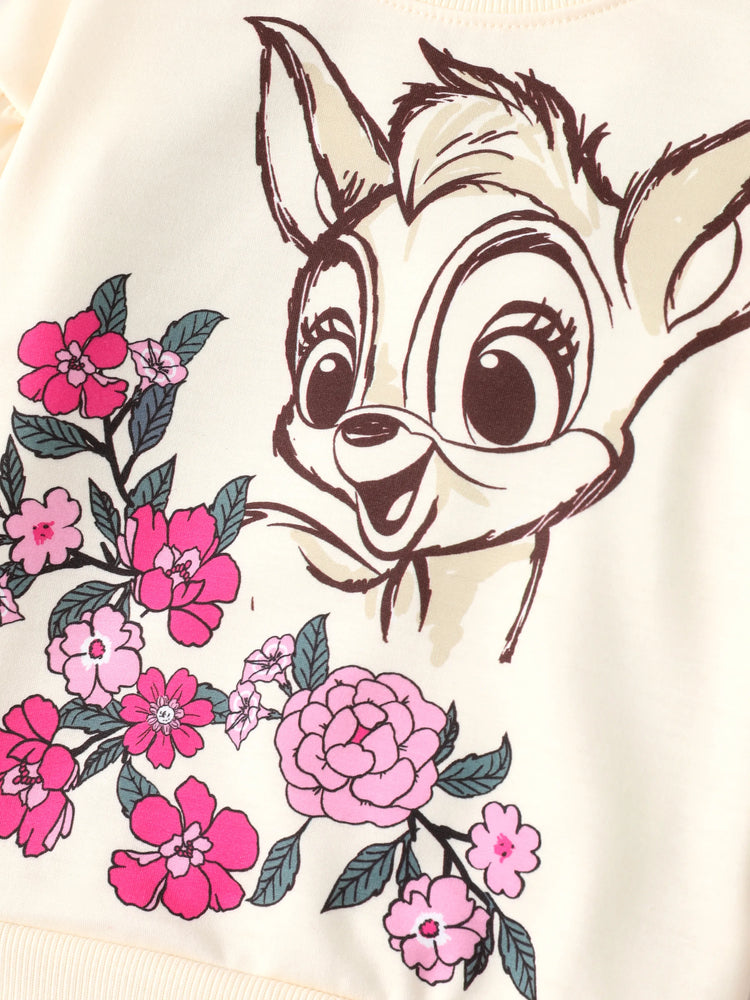 Ensemble 2 pièces pour petite fille avec sweat-shirt à volants et pantalon évasé à fleurs, couleur bloc