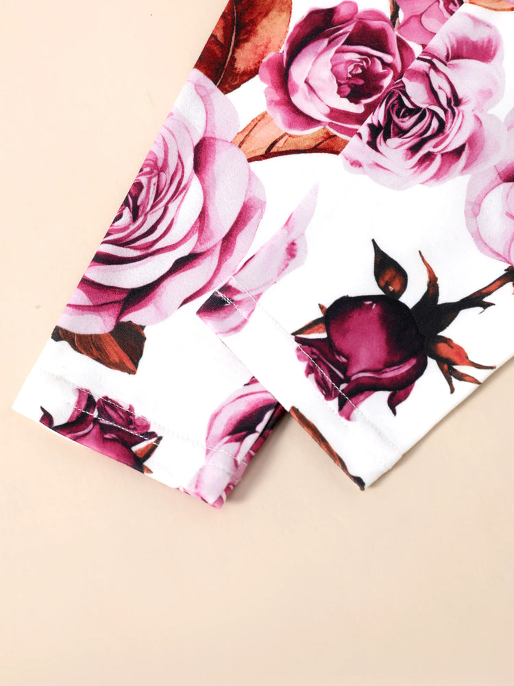 Kid Girl 2pcs Ruffled Irregular Top and Floral Print Leggings Set Roseo