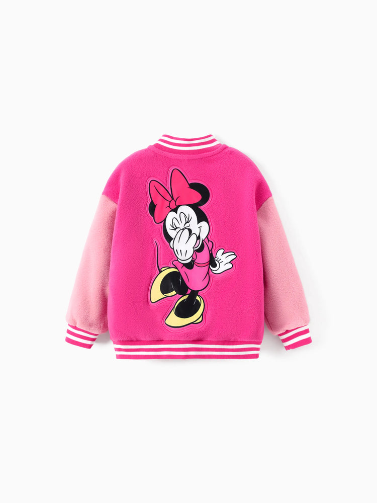 Disney Mickey and Friends Toddler/Kid Girl 1pc Minnie Embroidered Colorblock Plush Jacket Rose pink