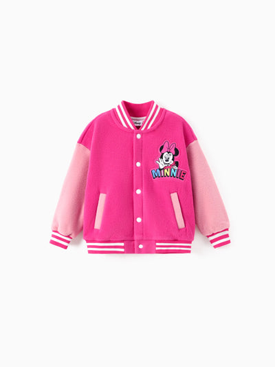 Disney Mickey and Friends Toddler/Kid Girl 1pc Minnie Embroidered Colorblock Plush Jacket Rose pink