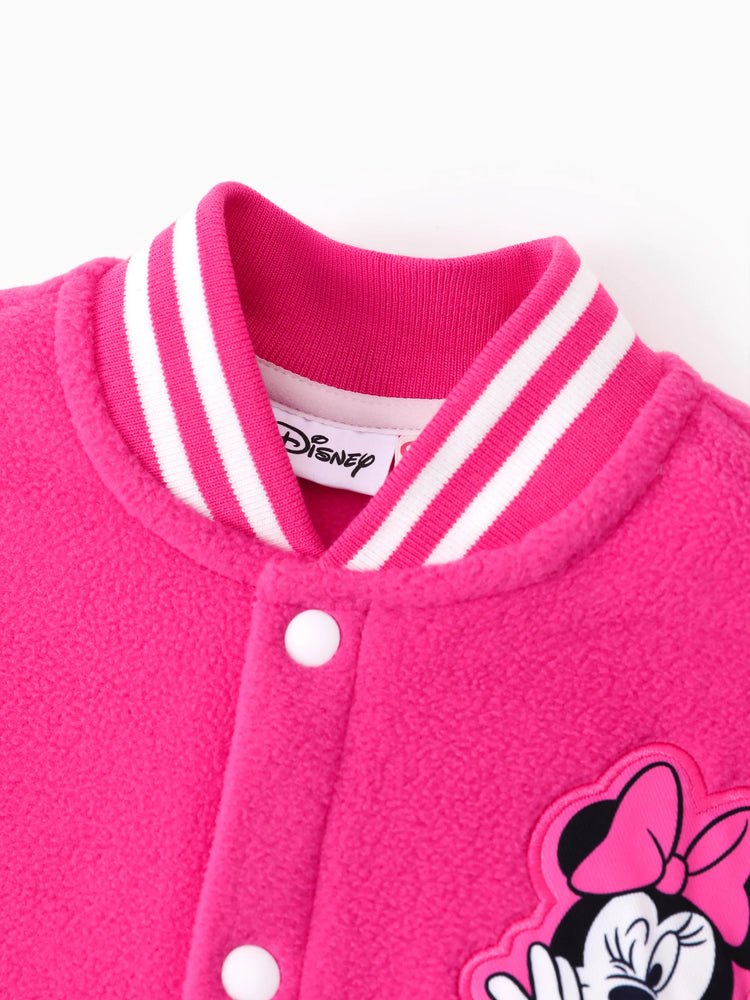 Disney Mickey and Friends Toddler/Kid Girl 1pc Minnie Embroidered Colorblock Plush Jacket Rose pink