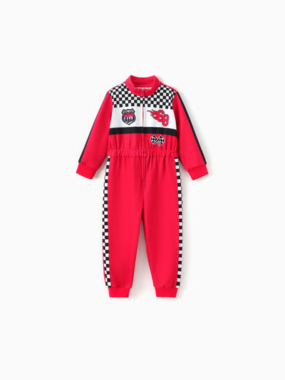 Hot Wheels Toddler Boy 1pc Colorblock Logo Print Long-sleeve Racing Jumpsuit Red