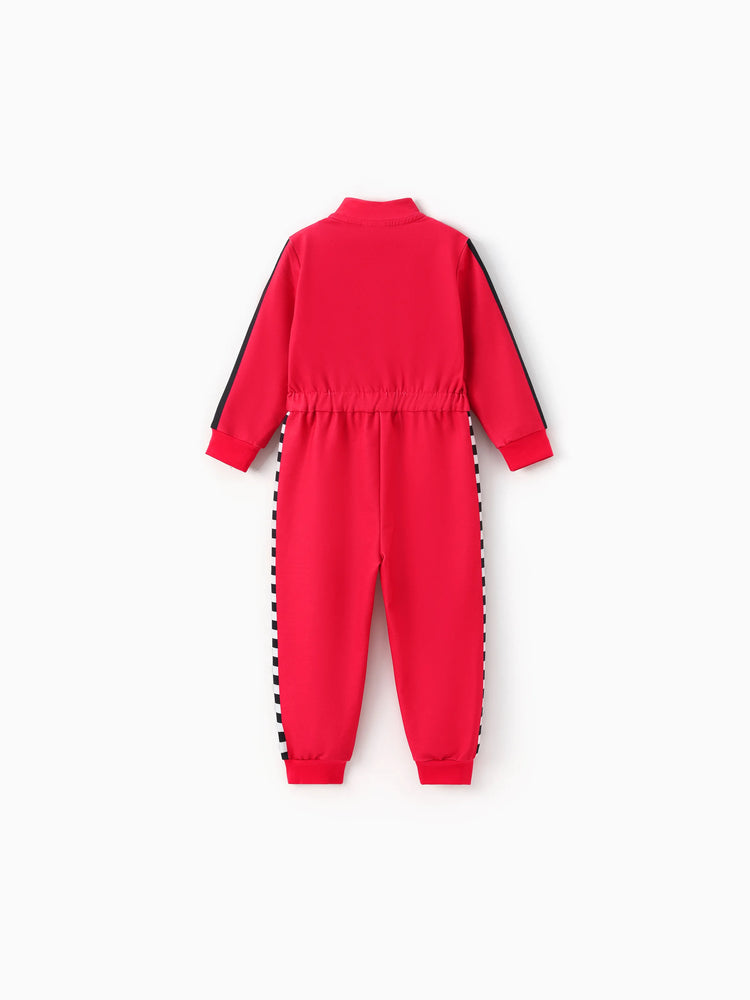 Hot Wheels Toddler Boy 1pc Colorblock Logo Print Long-sleeve Racing Jumpsuit Red