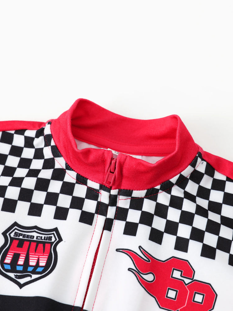 Hot Wheels Toddler Boy 1pc Colorblock Logo Print Long-sleeve Racing Jumpsuit Red