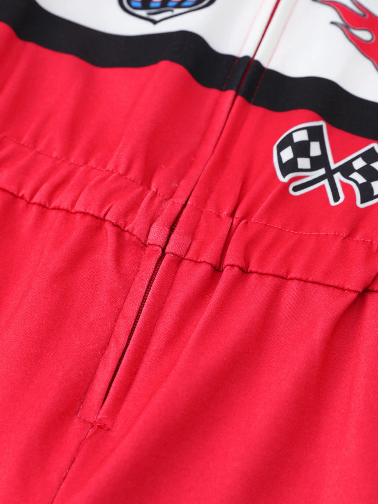 Hot Wheels Toddler Boy 1pc Colorblock Logo Print Long-sleeve Racing Jumpsuit Red