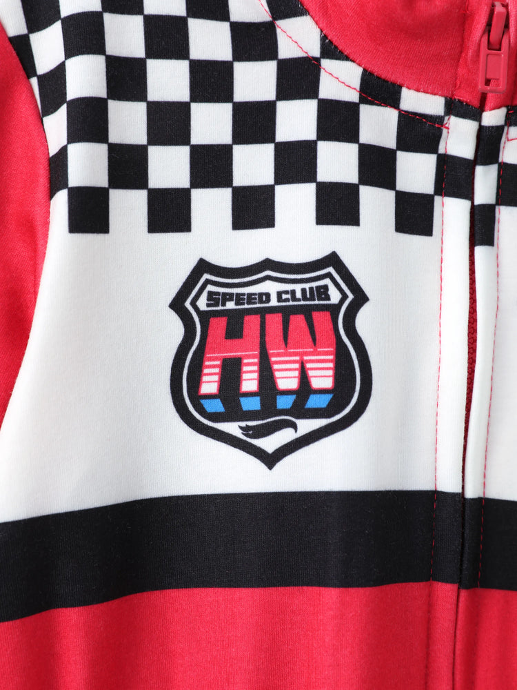 Hot Wheels Toddler Boy 1pc Colorblock Logo Print Long-sleeve Racing Jumpsuit Red