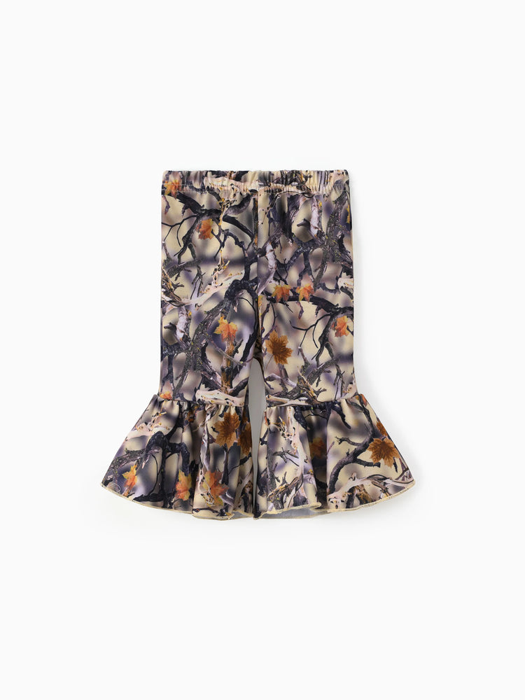 Conjunto de 2 piezas de chaqueta con capucha y leggings acampanados de camuflaje para bebé/niña pequeña, color albaricoque