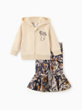 Conjunto de 2 piezas de chaqueta con capucha y leggings acampanados de camuflaje para bebé/niña pequeña, color albaricoque