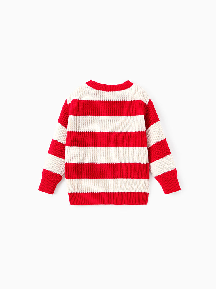 Disney Mickey and Friends Family matching 1pc Character Pattern Striped Long-sleeve Knitwear Sweater Red