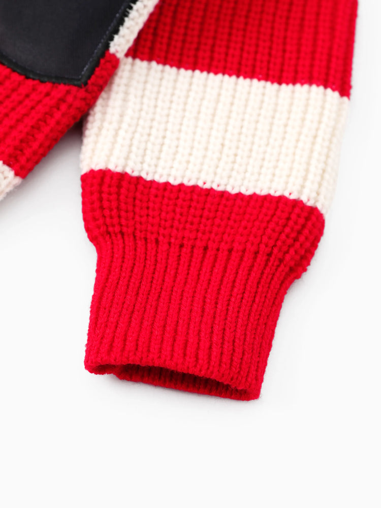 Disney Mickey and Friends Family matching 1pc Character Pattern Striped Long-sleeve Knitwear Sweater Red