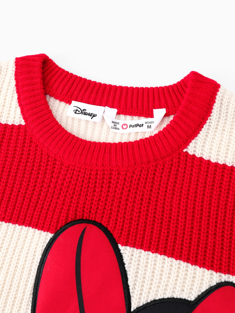 Disney Mickey and Friends Family matching 1pc Character Pattern Striped Long-sleeve Knitwear Sweater Red