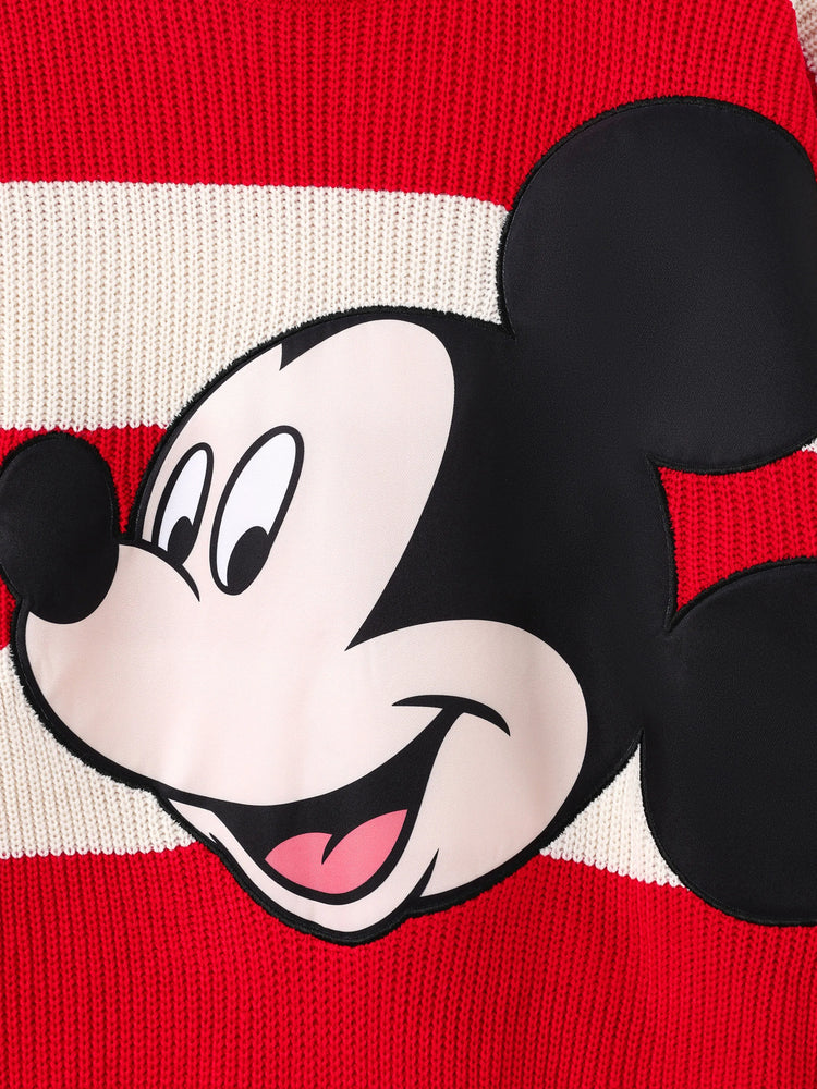 Disney Mickey and Friends Family matching 1pc Character Pattern Striped Long-sleeve Knitwear Sweater Red