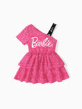 Barbie Toddler/Kid Girl One shouder desgin multi-layer Dress Rose pink