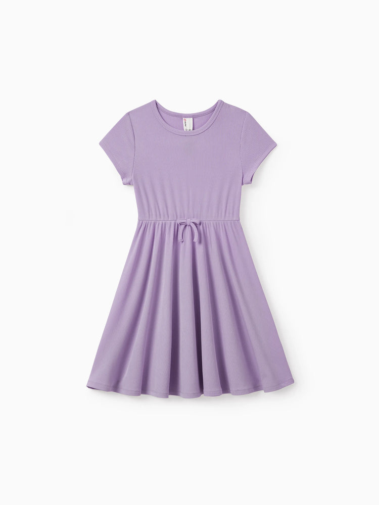 Lot de 2 robes décontractées imprimées et unies pour petite fille, violettes