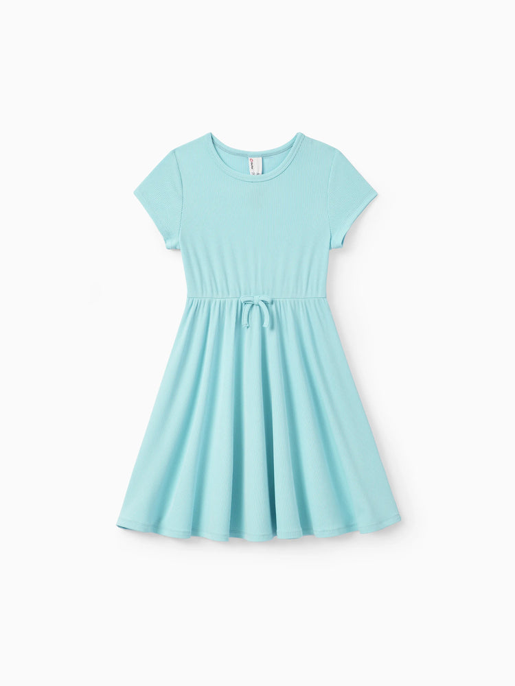 Lot de 2 robes décontractées imprimées et unies pour petite fille, vertes