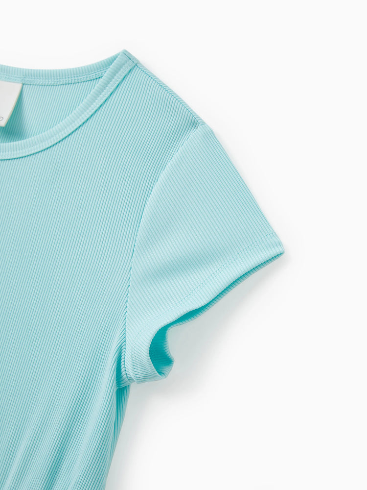 Lot de 2 robes décontractées imprimées et unies pour petite fille, vertes