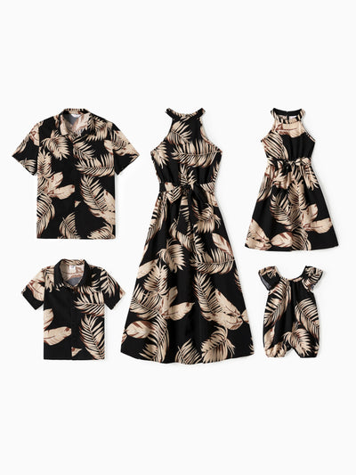 Ensembles familiaux assortis : robes dos nu sans manches et hauts à manches courtes, couleur unie, noir