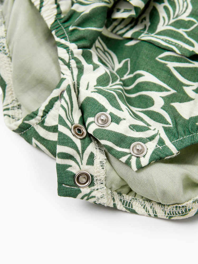 Daddy & Daughter Leaf Print Short-sleeve Shirt or Halter Dress Green Set Green