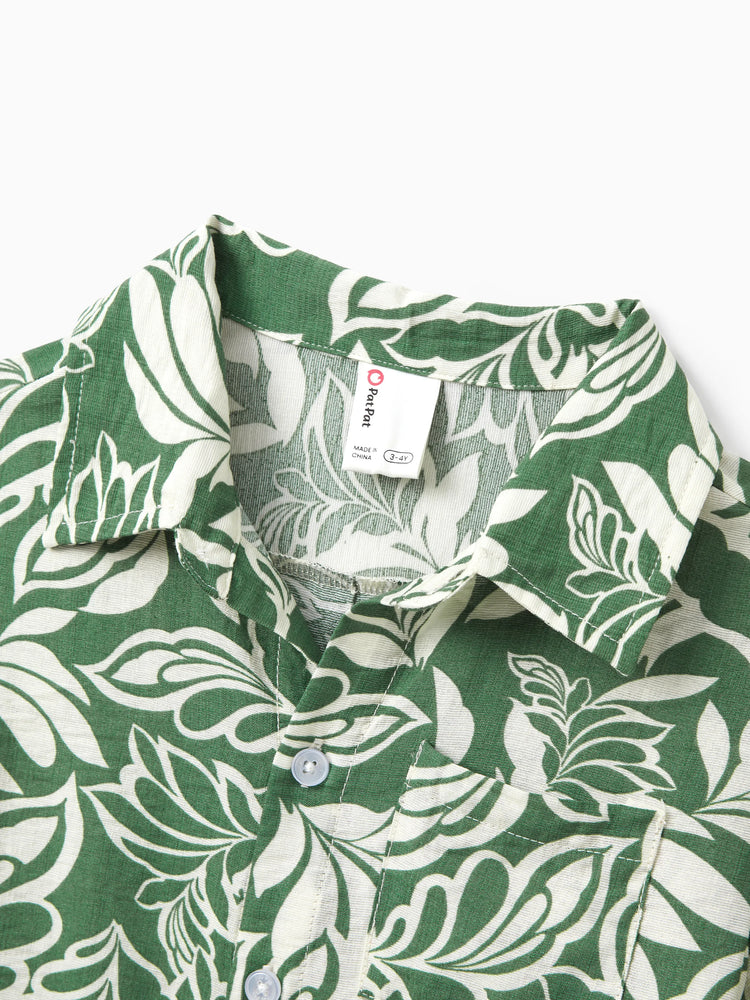 Daddy & Son Leaf Print Short-sleeve Shirt Set Green