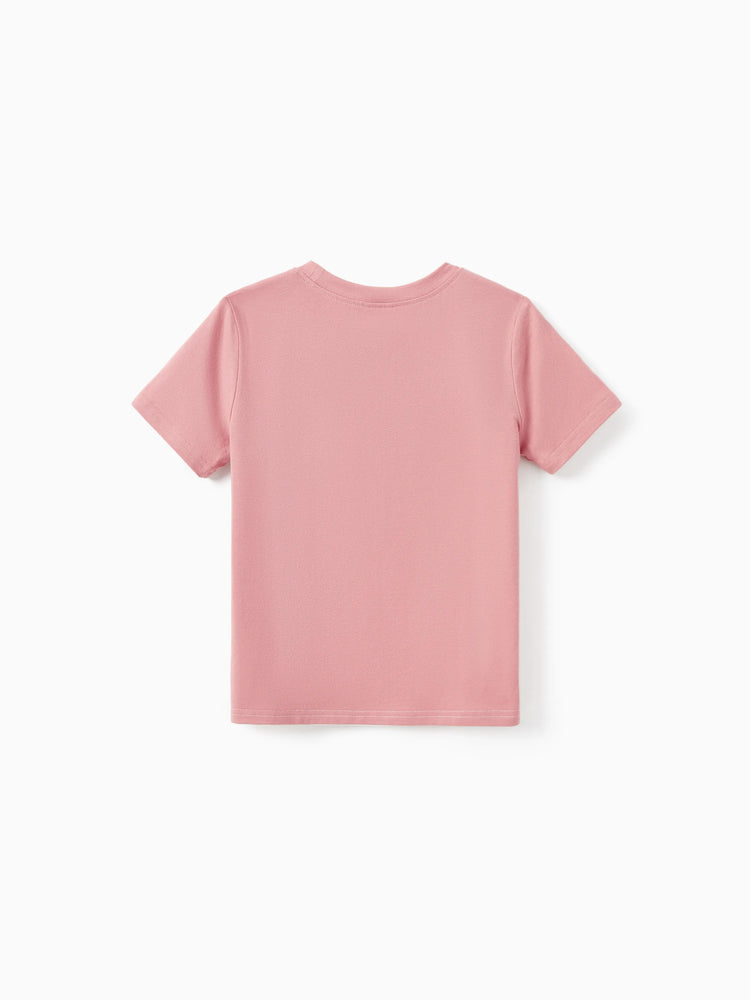 Family Matching Blue Cotton Colorblock Tee Shirt or Flora Print Smocking Puff-sleeve Dress Set
 Pink