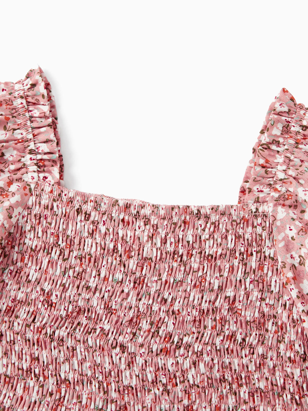 Toddler/Kid Girl Cotton Flora Print Smocking Puff-sleeve Dress Pink