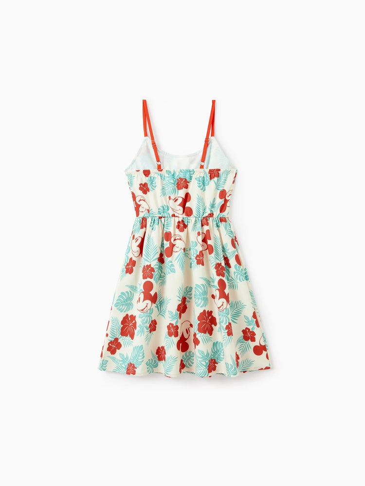 Disney Mickey and Friends Family Matching Naia™ Floral Allover Print Shirt/Sleeveless Hollow-out Dress/Romper Multi-color
