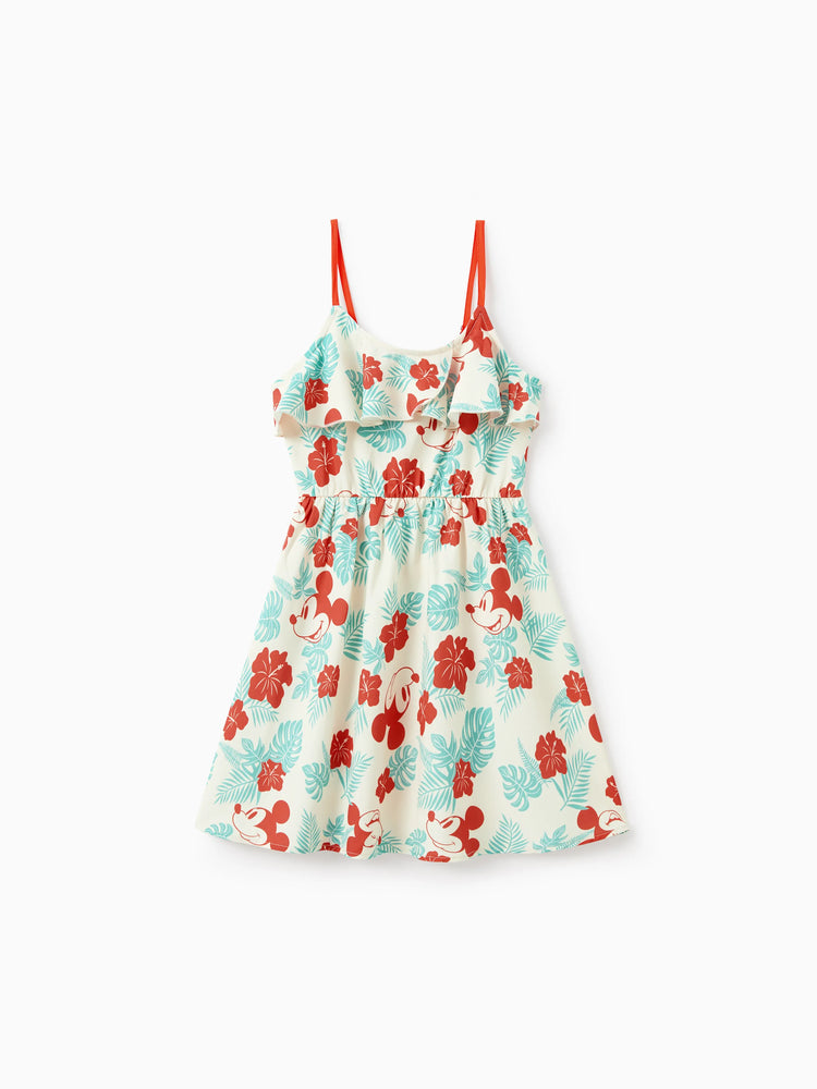 Mommy and Me Disney Mickey and Friends Family Matching Naia™ Floral Allover Print Shirt/Sleeveless Hollow-out Dress/Romper Multi-color
