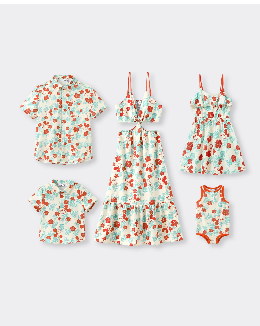 Disney Mickey and Friends Family Matching Naia™ Floral Allover Print Shirt/Sleeveless Hollow-out Dress/Romper Multi-color