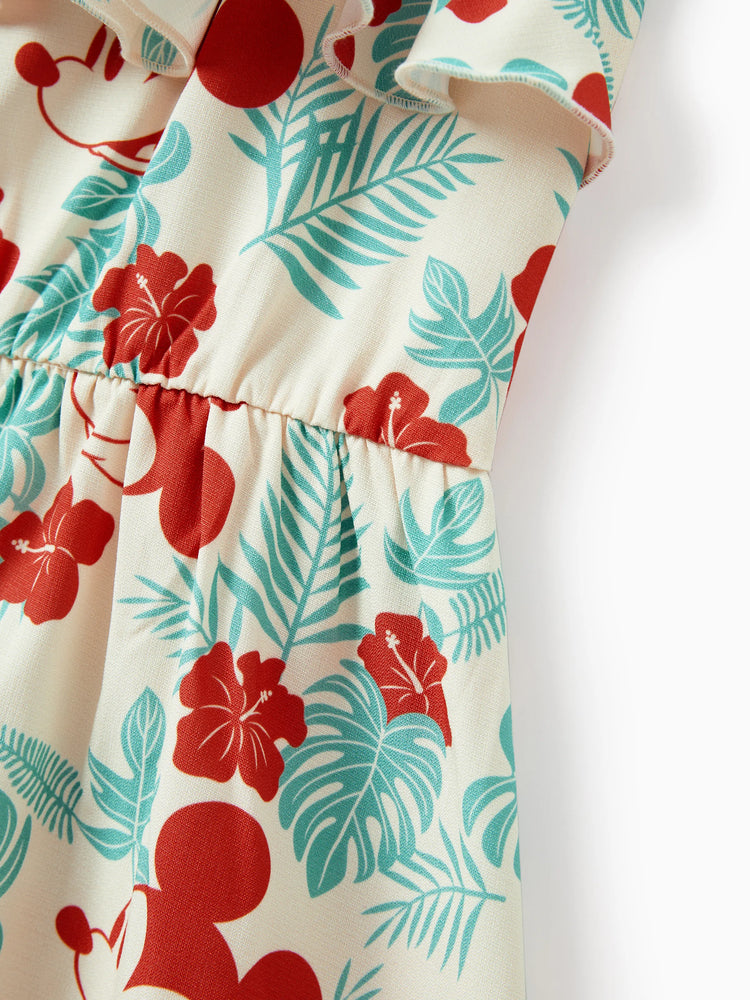 Mommy and Me Disney Mickey and Friends Family Matching Naia™ Floral Allover Print Shirt/Sleeveless Hollow-out Dress/Romper Multi-color